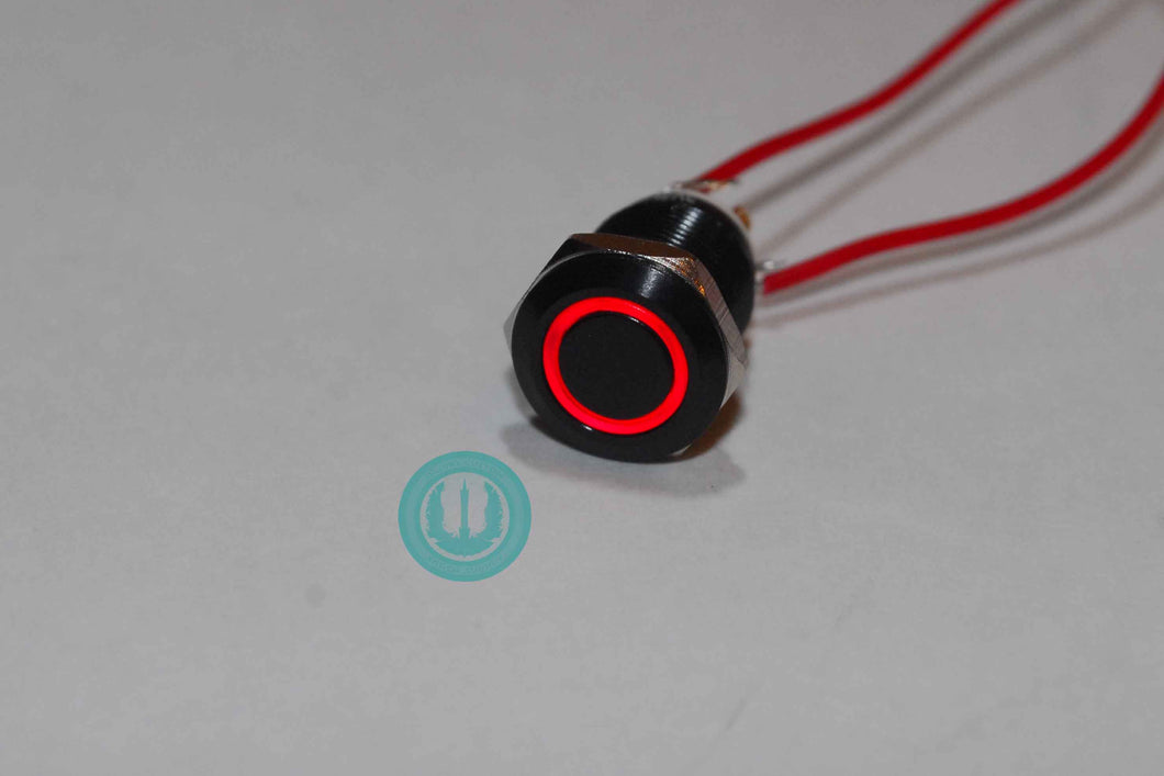 Illuminated AV button, 12mm, black finish - 3 colours
